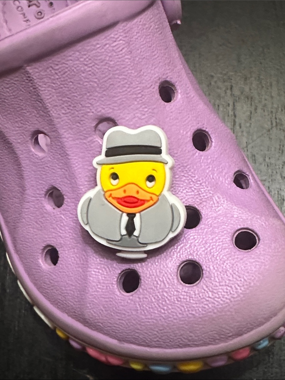 Jibbitz Yellow Duck in Gray Suit